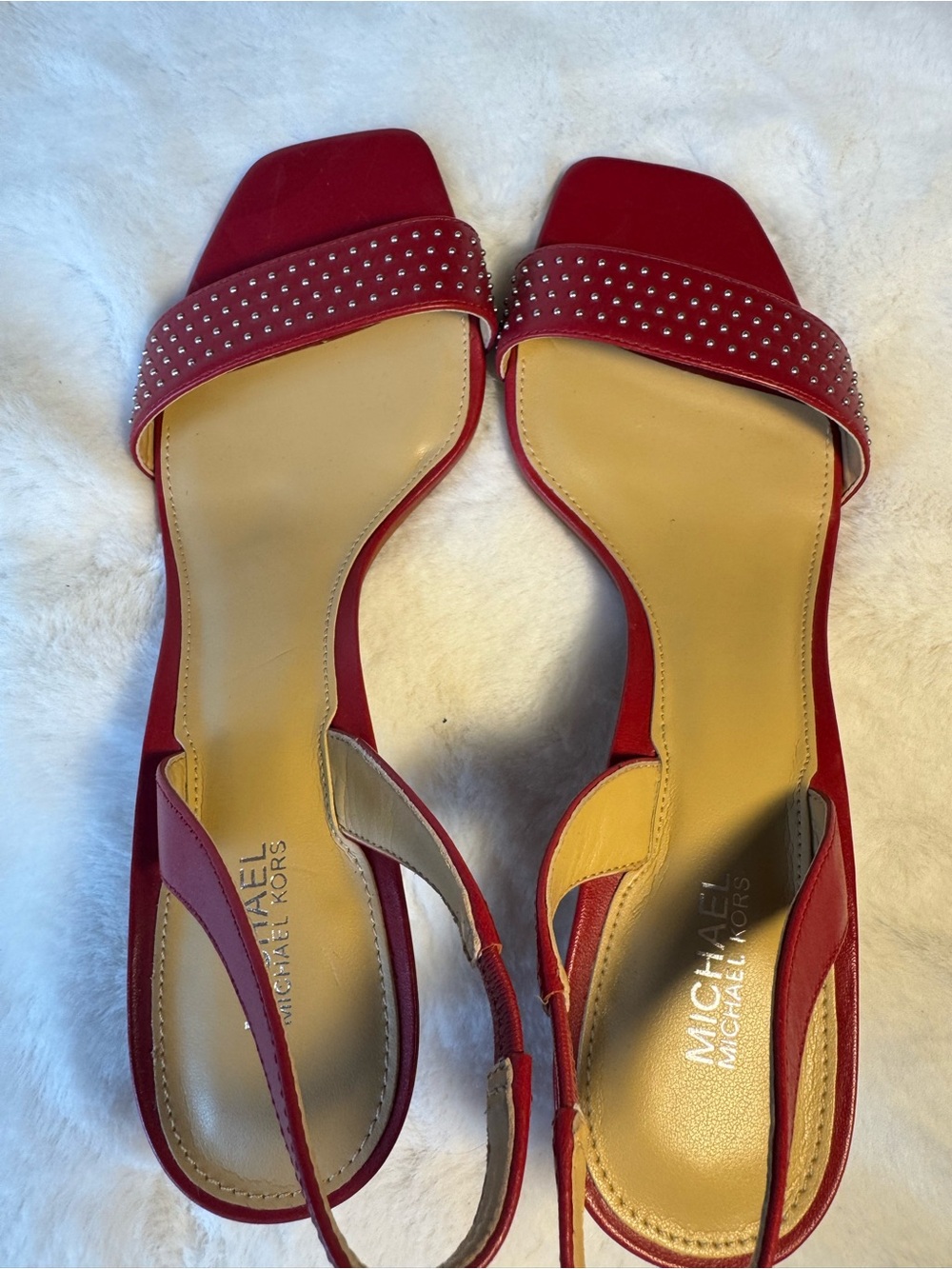 MICHAEL Michael Kors Mika Scarlet Red Studded Slingback Sandals Size 8.5 - Picture 5 of 8